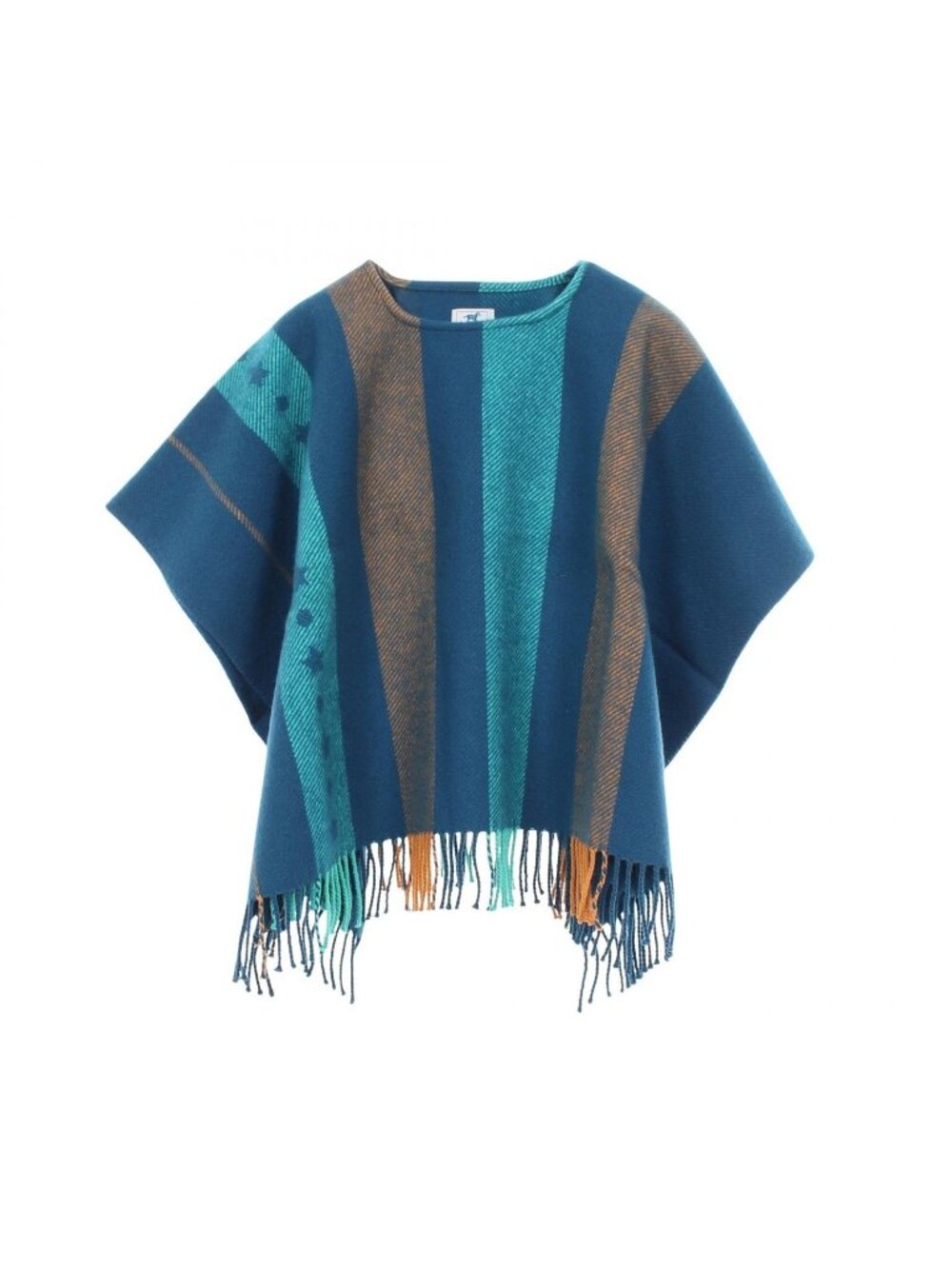 Hermes Poncho Kids Sellier Buttons Fringe Wool Cashmere